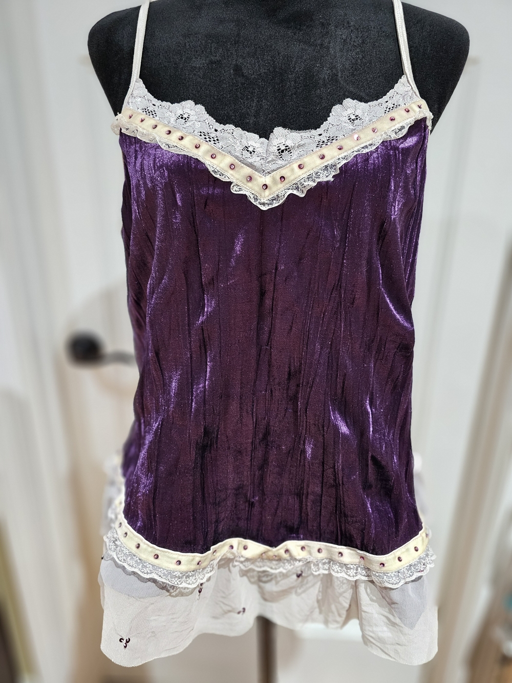 Women's Purple Velvet Lace-Trim Camisole